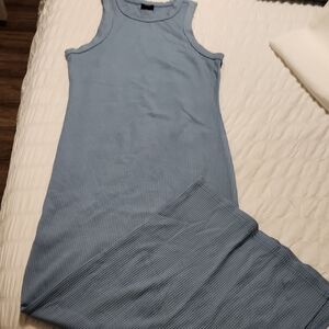 Blue Ribbed Sleeveless Dress. Guess